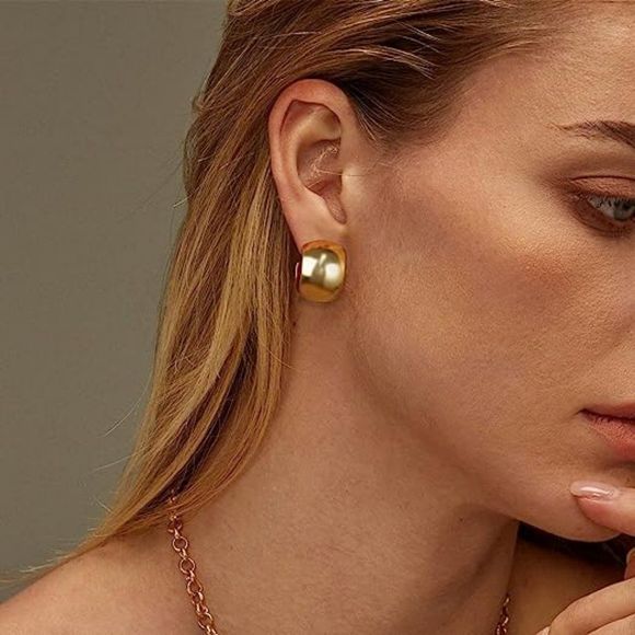 Women 14K Gold Plated Dainty Open Hoops Hypoallergenic Trendy Earrings - Picture 7 of 7